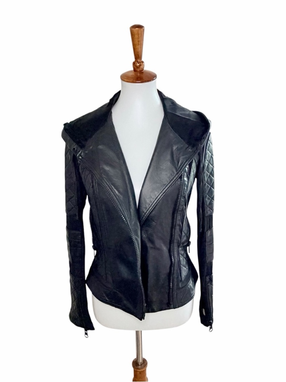 Blank Noir Leather Biker Jacket Black Size XS